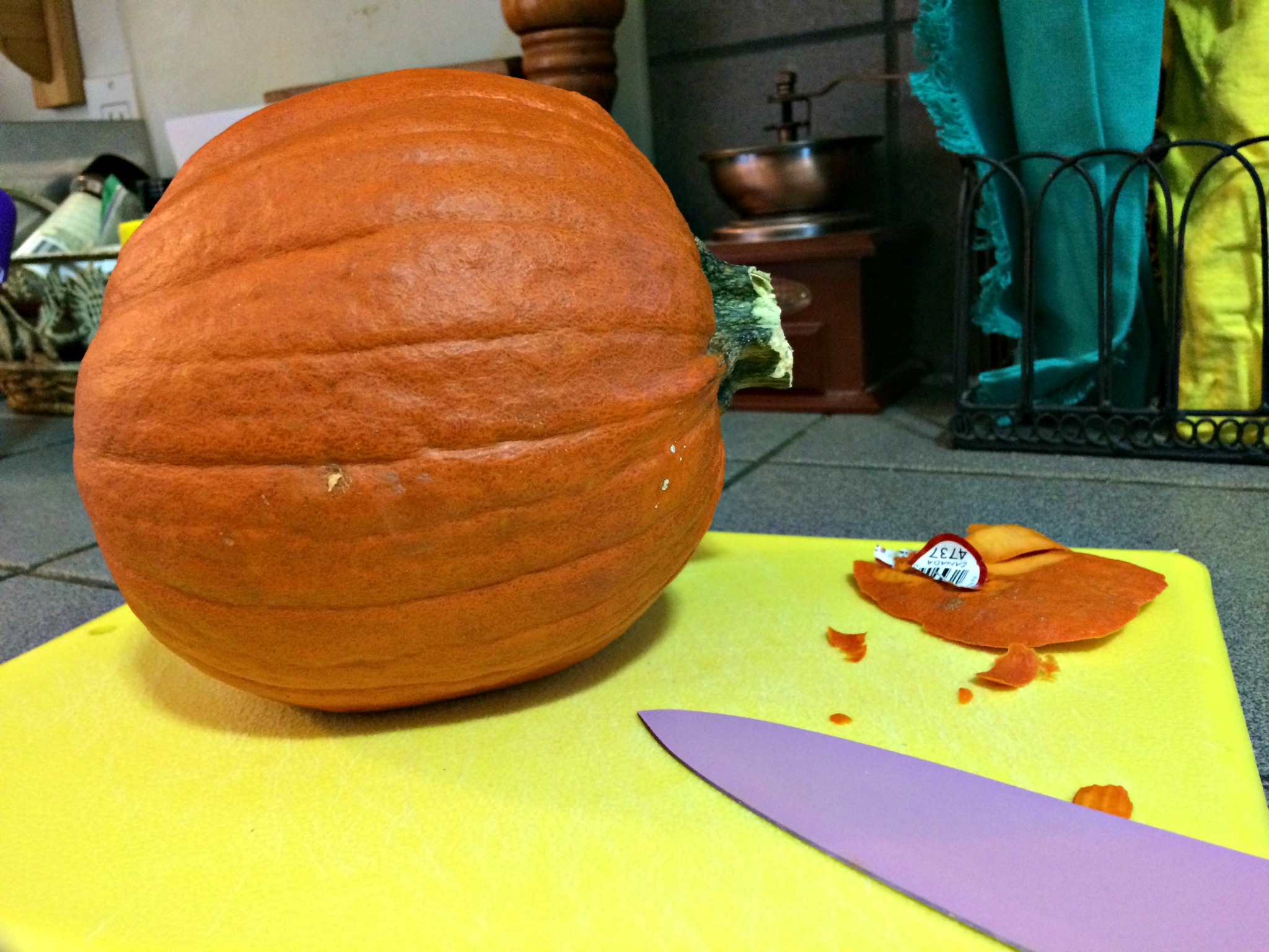 Pro tip: Slice some skin off your pumpkin so it lies flat. 