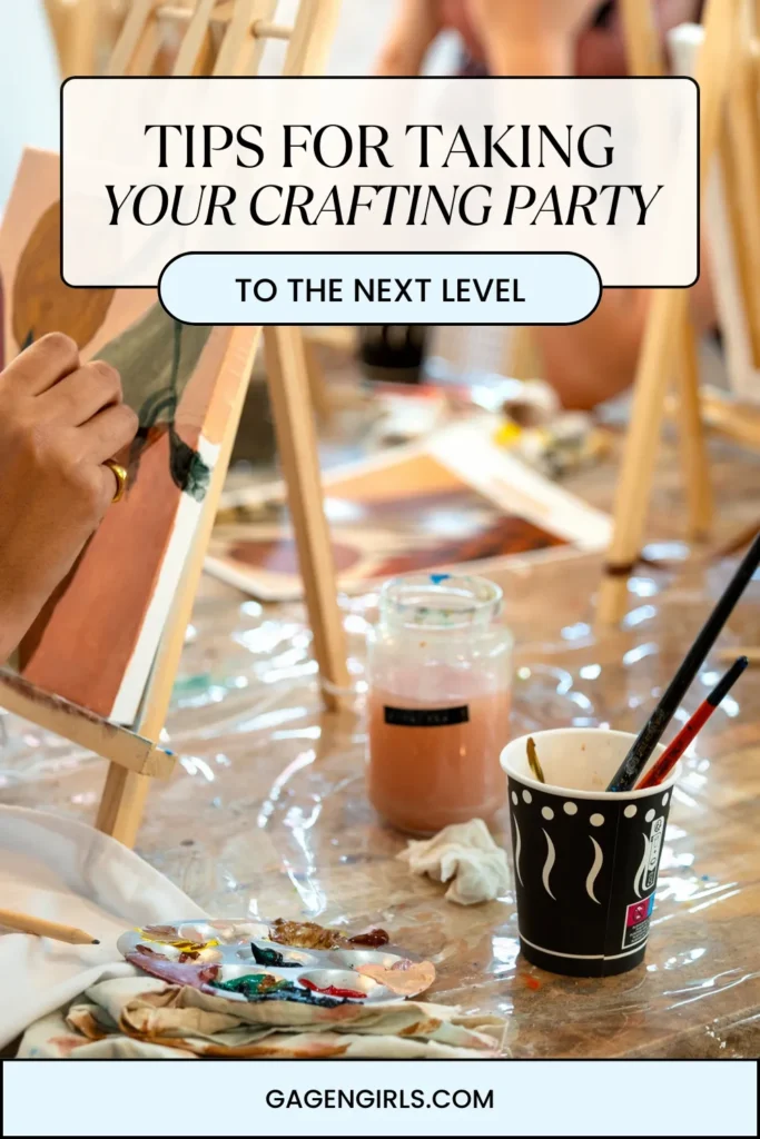 DIY paint night setup with canvases, brushes, and paint supplies at a craft party.