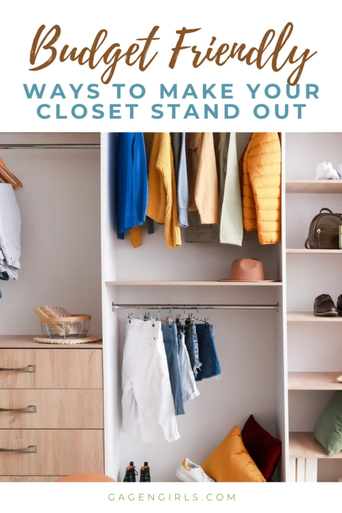 Small closet makeover ideas on a budget with shelves, drawers, and neatly arranged clothes