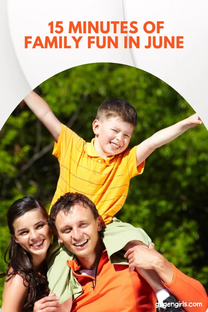Family smiling outdoors together during summer for a 15 minutes of family fun in June activity idea.