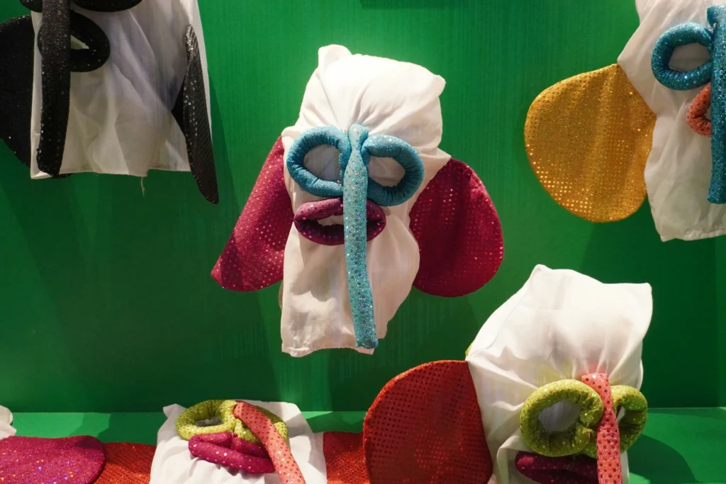 Colorful puppets that can inspire a homemade puppet show on a rainy day.